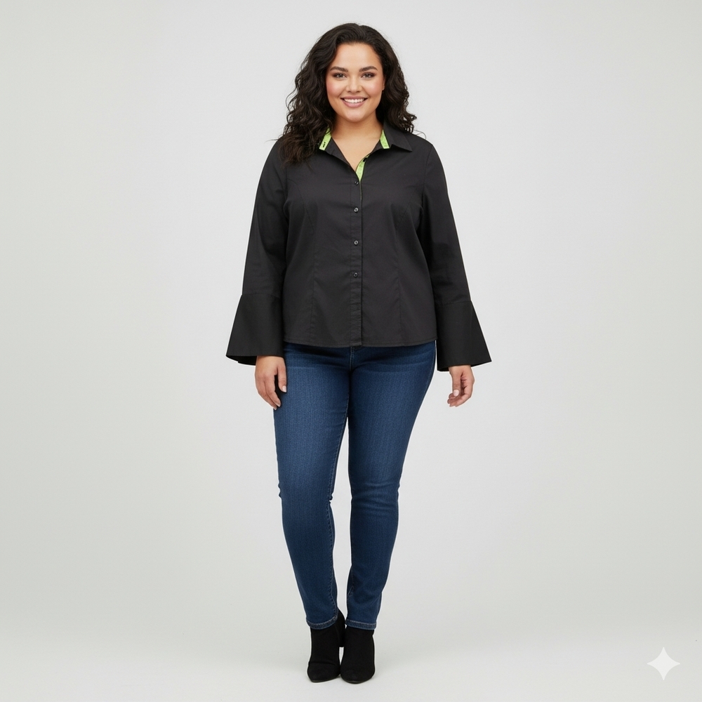 MXM Size X Button Up Top Black & Lime Green